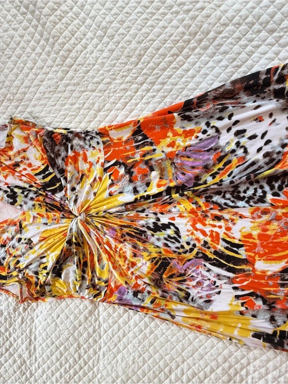 Peter Nygård White Orange Black Knit Maxi Dress Size 10 - Picture 4 of 10